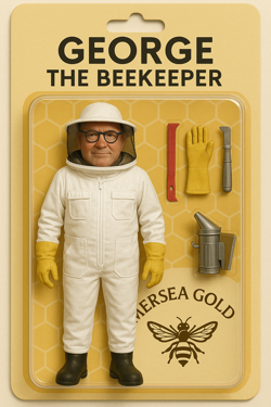 An AI-generated action figure of George the Beekeeper